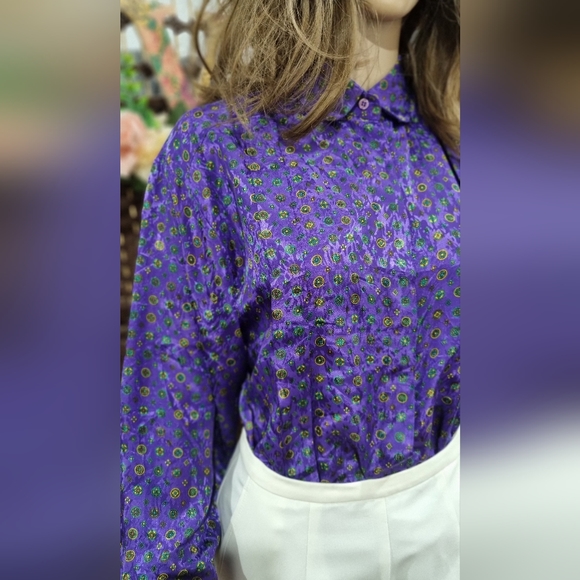 Vintage 80s funky pattern blouse fits 8 -12 - Picture 2 of 4